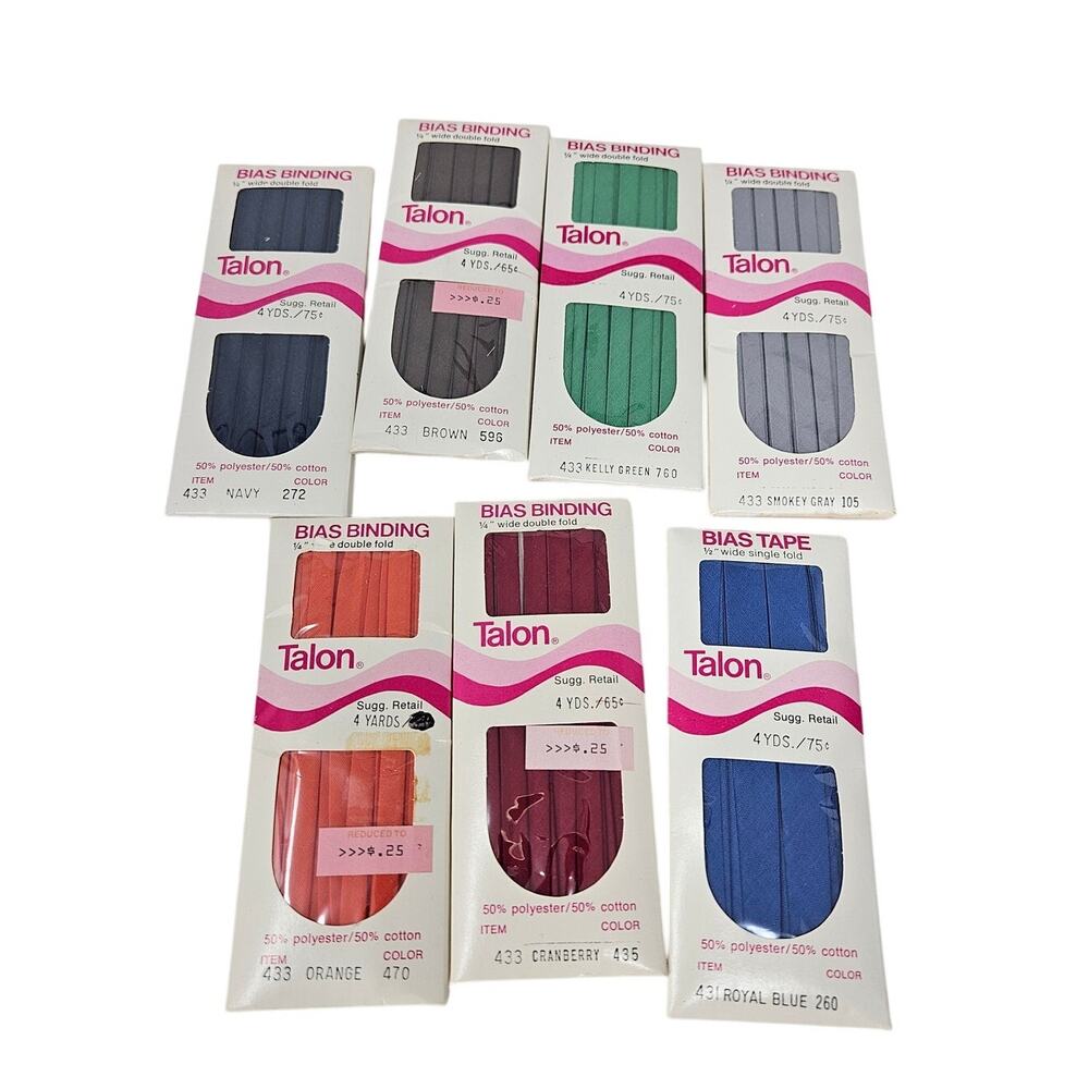 Lot of 7 Deadstock Vintage Talon Bias Binding Tape Sewing Tailor Dressmaking